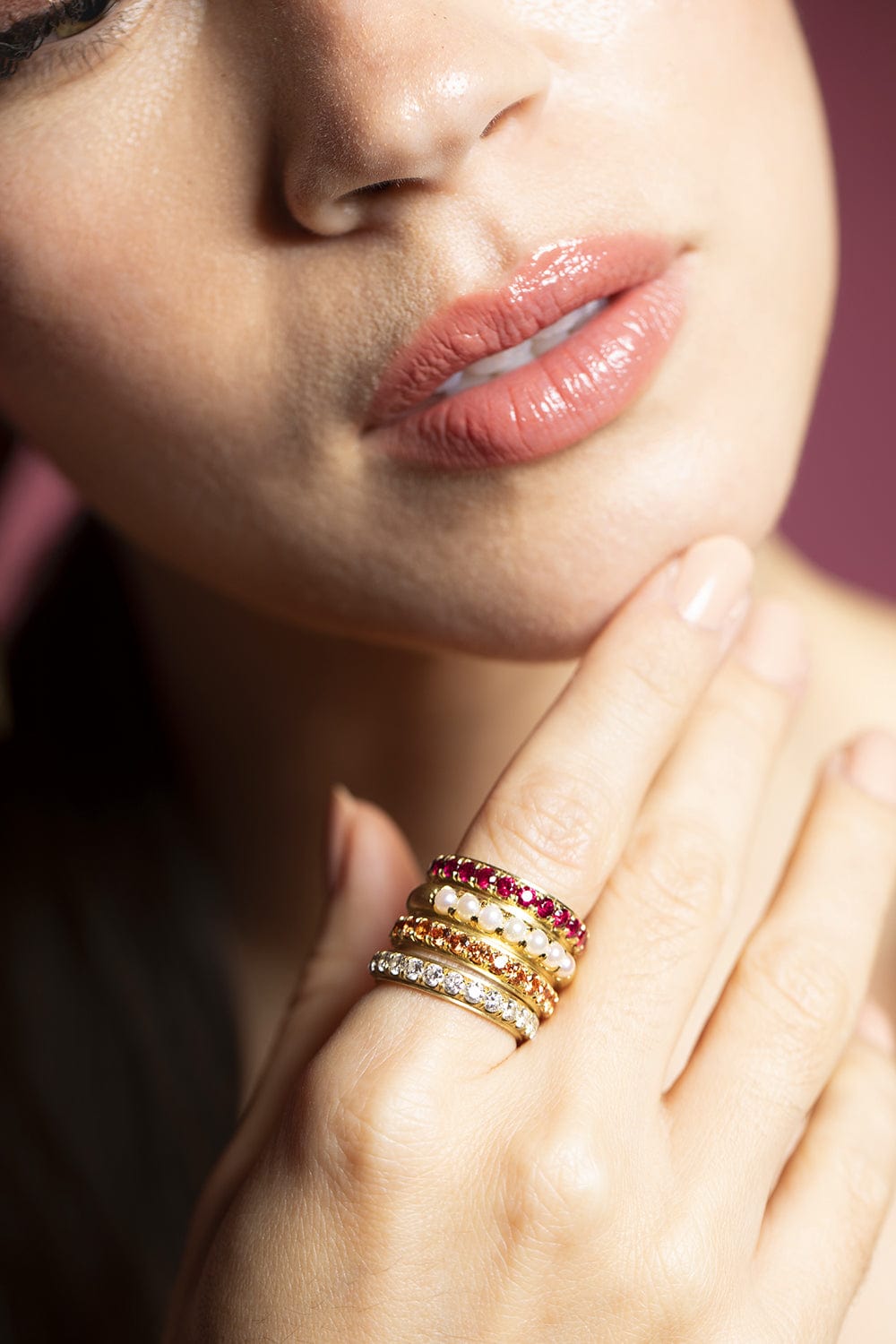 LEIGH MAXWELL-Orange Sapphire Edged Eternity Band-YELLOW GOLD