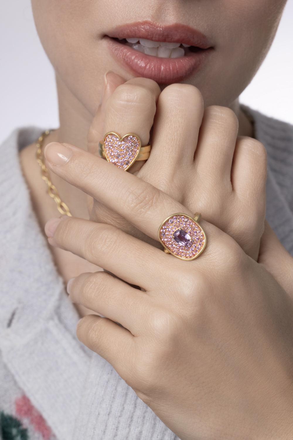 Pink Sapphire New Shield Ring-YELLOW GOLD-7.5-JEWELRYFINE JEWELRING-LEIGH MAXWELL