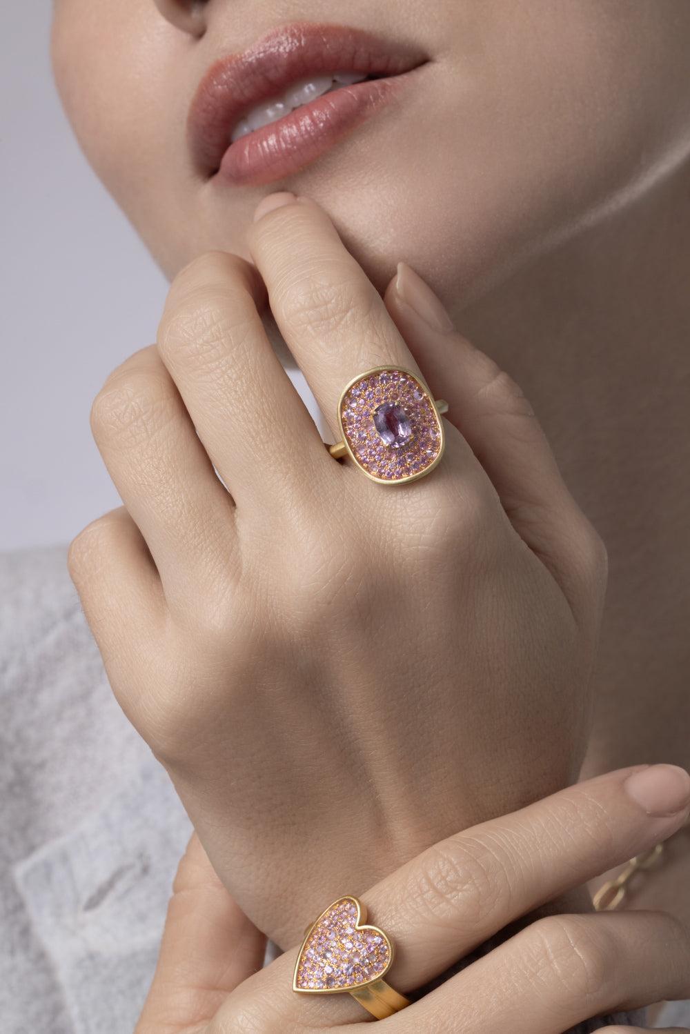 Pink Sapphire New Shield Ring-YELLOW GOLD-7.5-JEWELRYFINE JEWELRING-LEIGH MAXWELL