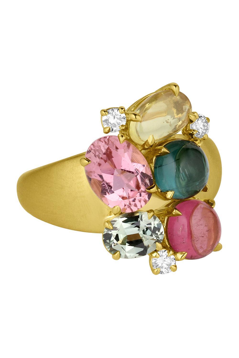 Tourmaline Sapphire Diamond Cluster Ring-YELLOW GOLD-7.5-JEWELRYFINE JEWELRING-LEIGH MAXWELL