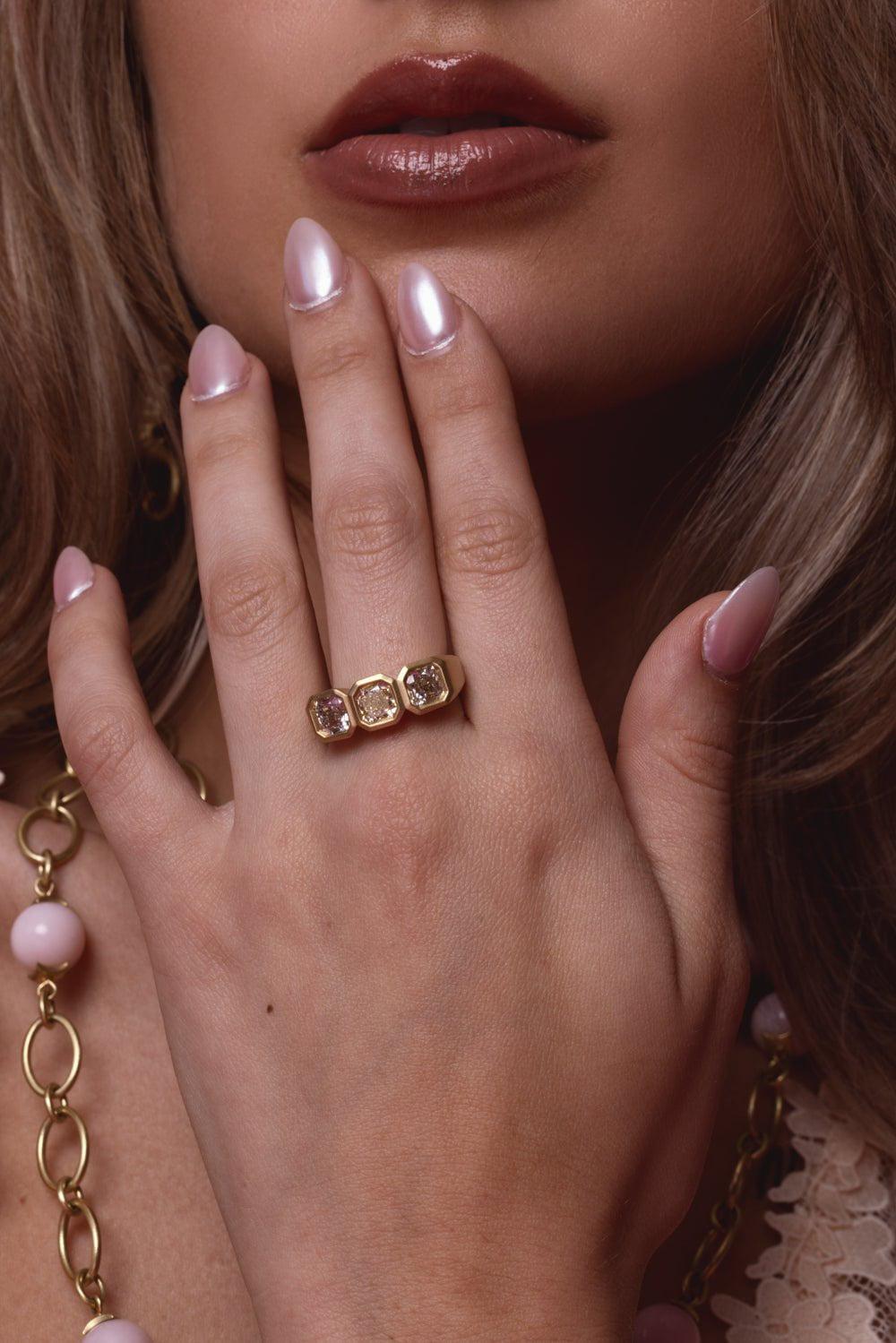 LEIGH MAXWELL-Fancy Three Stone Ring-YELLOW GOLD