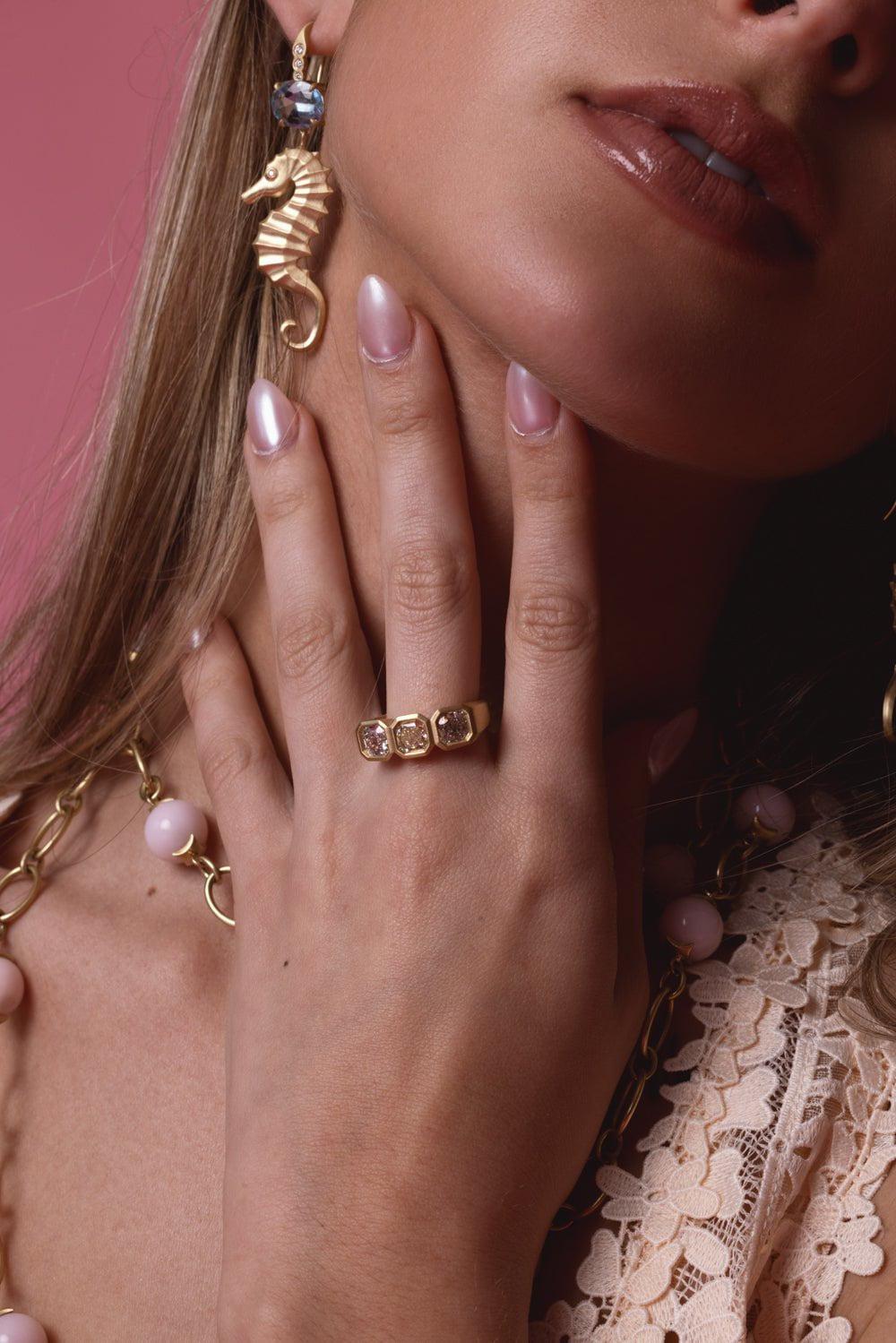 LEIGH MAXWELL-Fancy Three Stone Ring-YELLOW GOLD