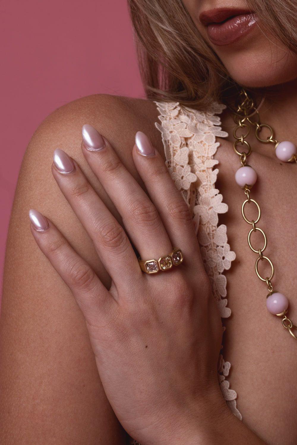 LEIGH MAXWELL-Fancy Three Stone Ring-YELLOW GOLD