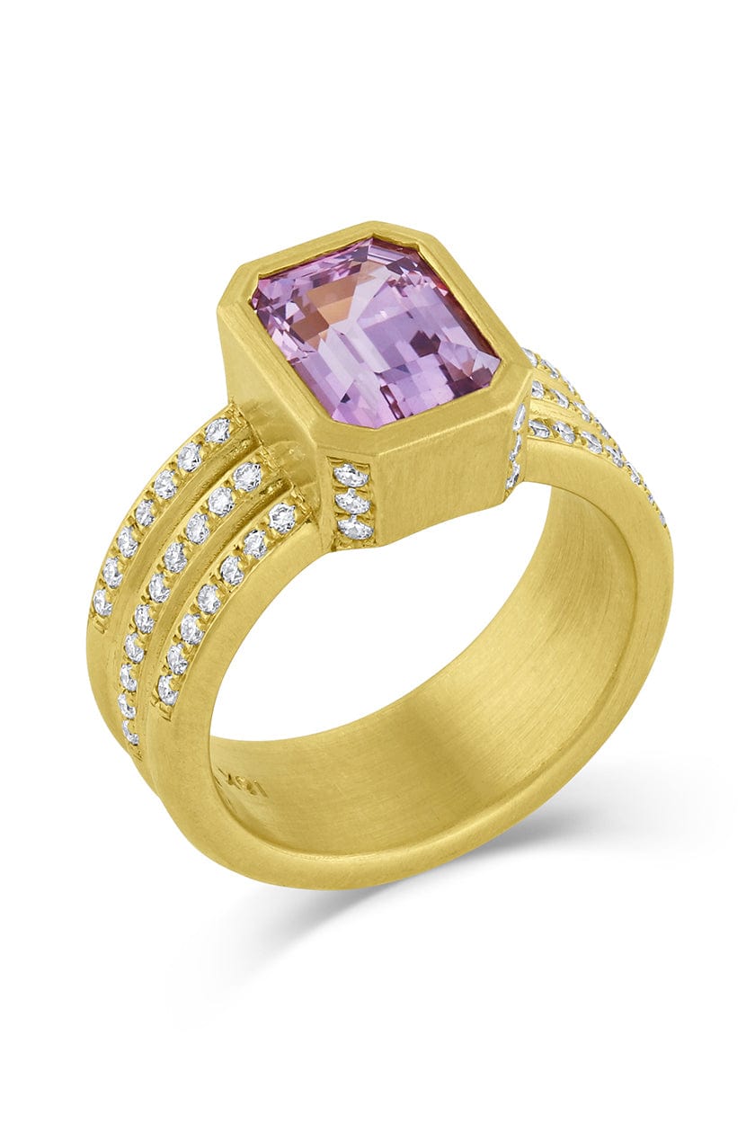 LEIGH MAXWELL-Pink Sapphire Bar Wide Band Ring-YELLOW GOLD