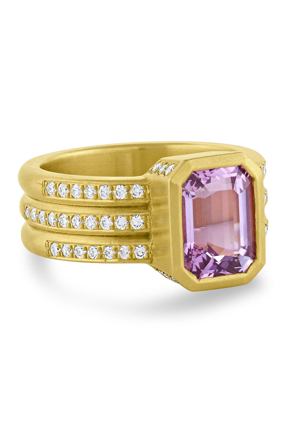 LEIGH MAXWELL-Pink Sapphire Bar Wide Band Ring-YELLOW GOLD