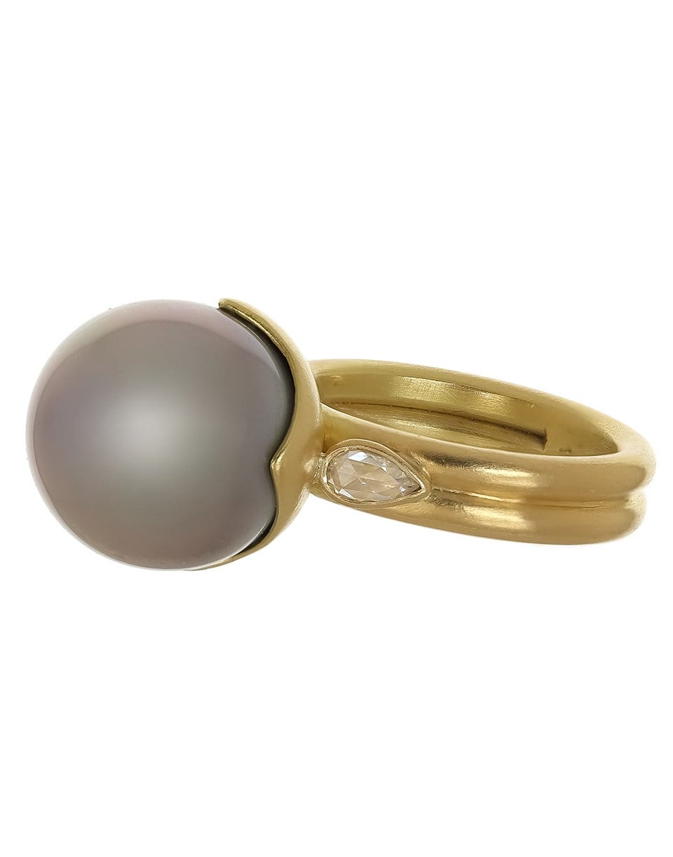 LEIGH MAXWELL-Tahitian Pearl and Diamond Ring-YELLOW GOLD