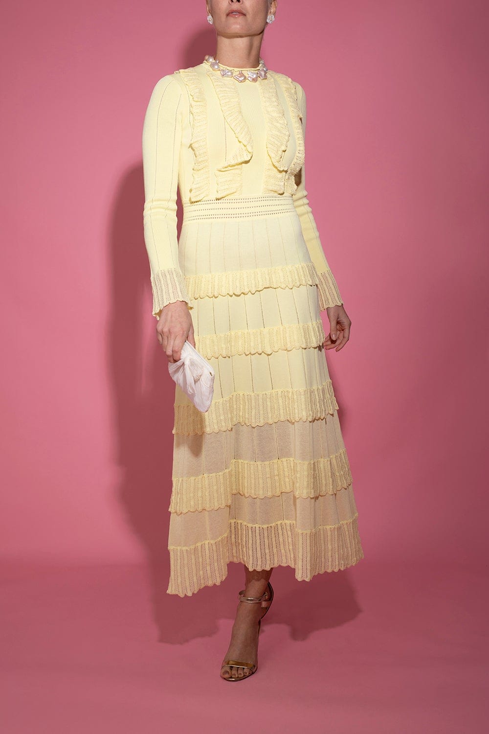 LELA ROSE-Long Sleeve Midi Dress - Limoncello-