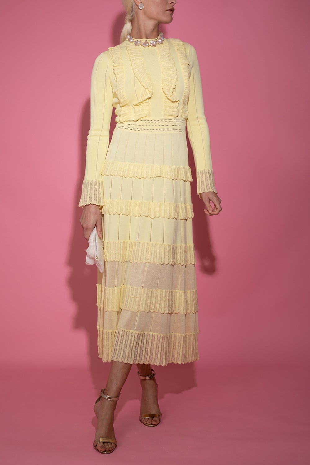 LELA ROSE-Long Sleeve Midi Dress - Limoncello-