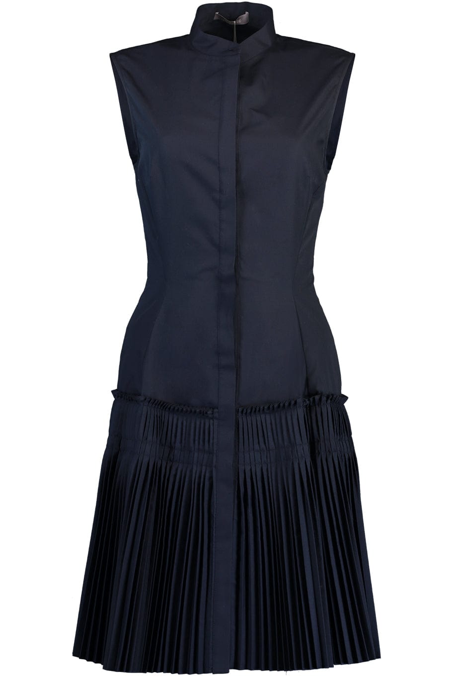 LELA ROSE-Pleated Flare Hem Dress - Navy-