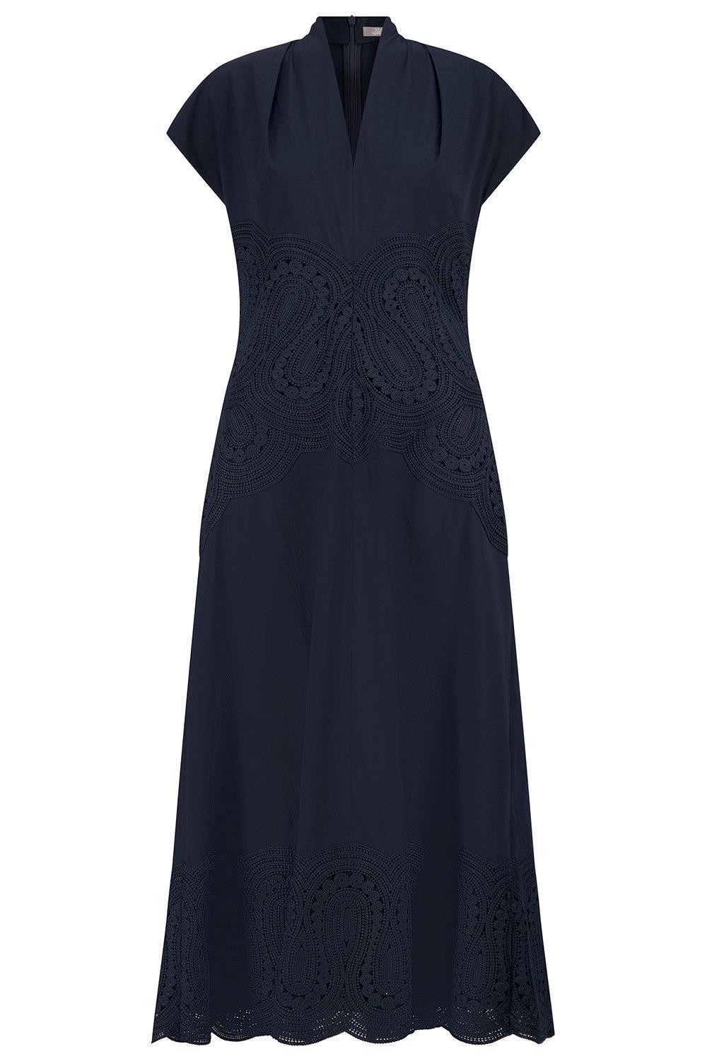 Cap Sleeve Midi Dress-NAVY-4-CLOTHINGDRESSCASUAL-LELA ROSE