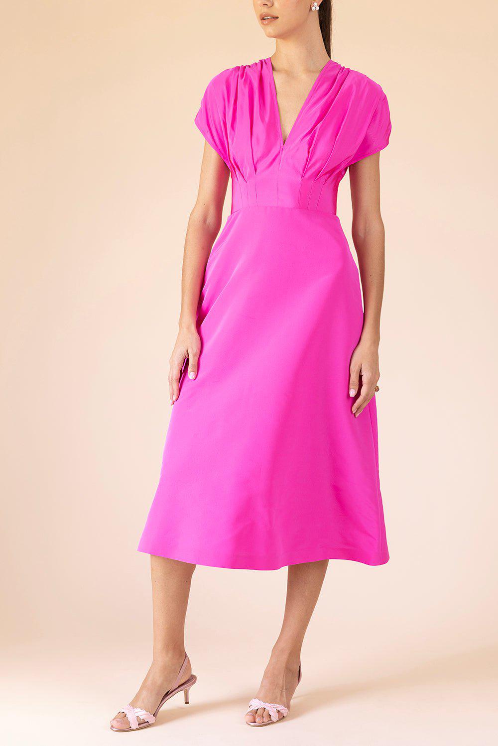 LELA ROSE-V-Neck Midi Dress-