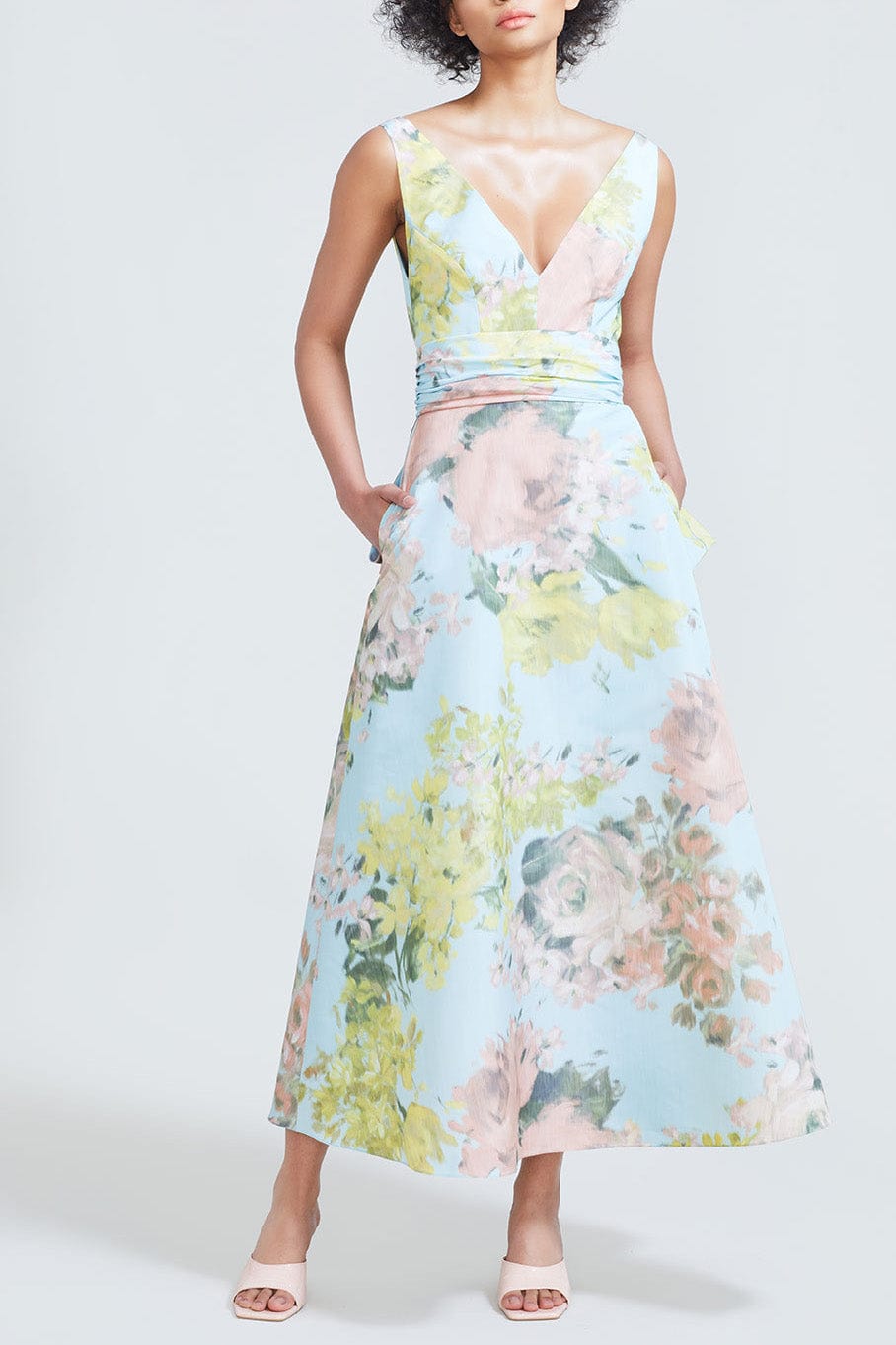 LELA ROSE-V Neck Bow Detail Dress-