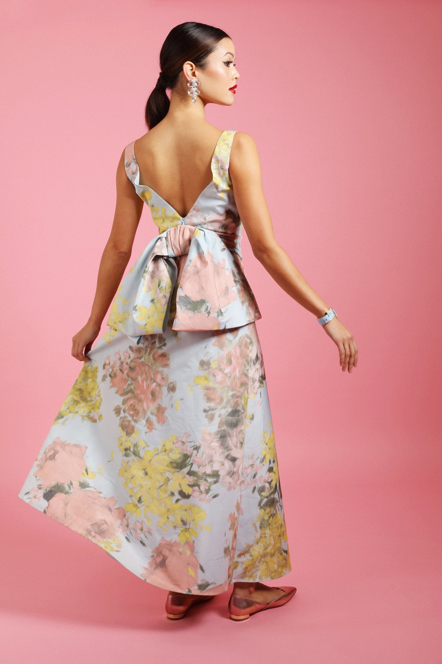 LELA ROSE-V Neck Bow Detail Dress-