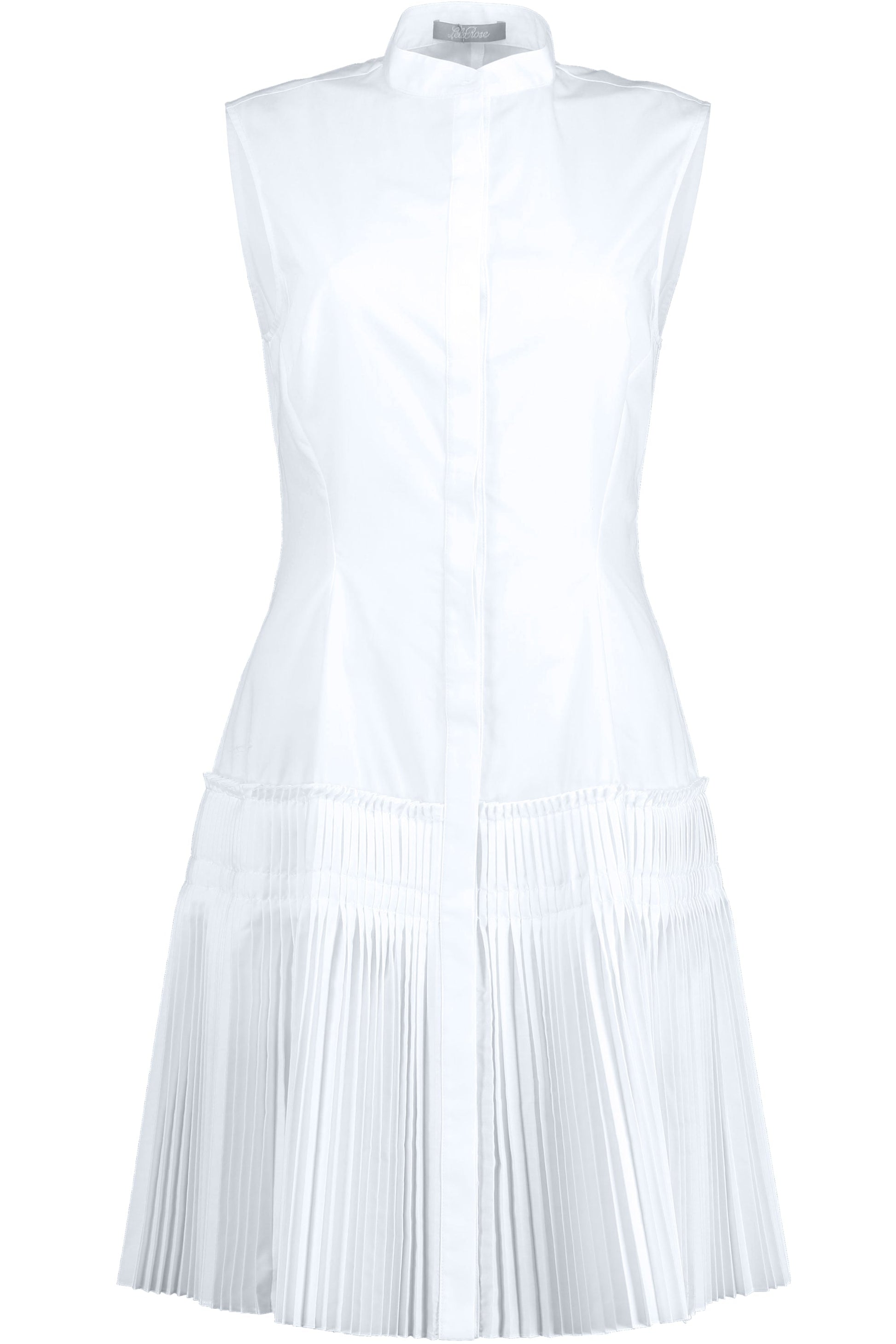LELA ROSE-Pleated Flare Hem Dress - White-