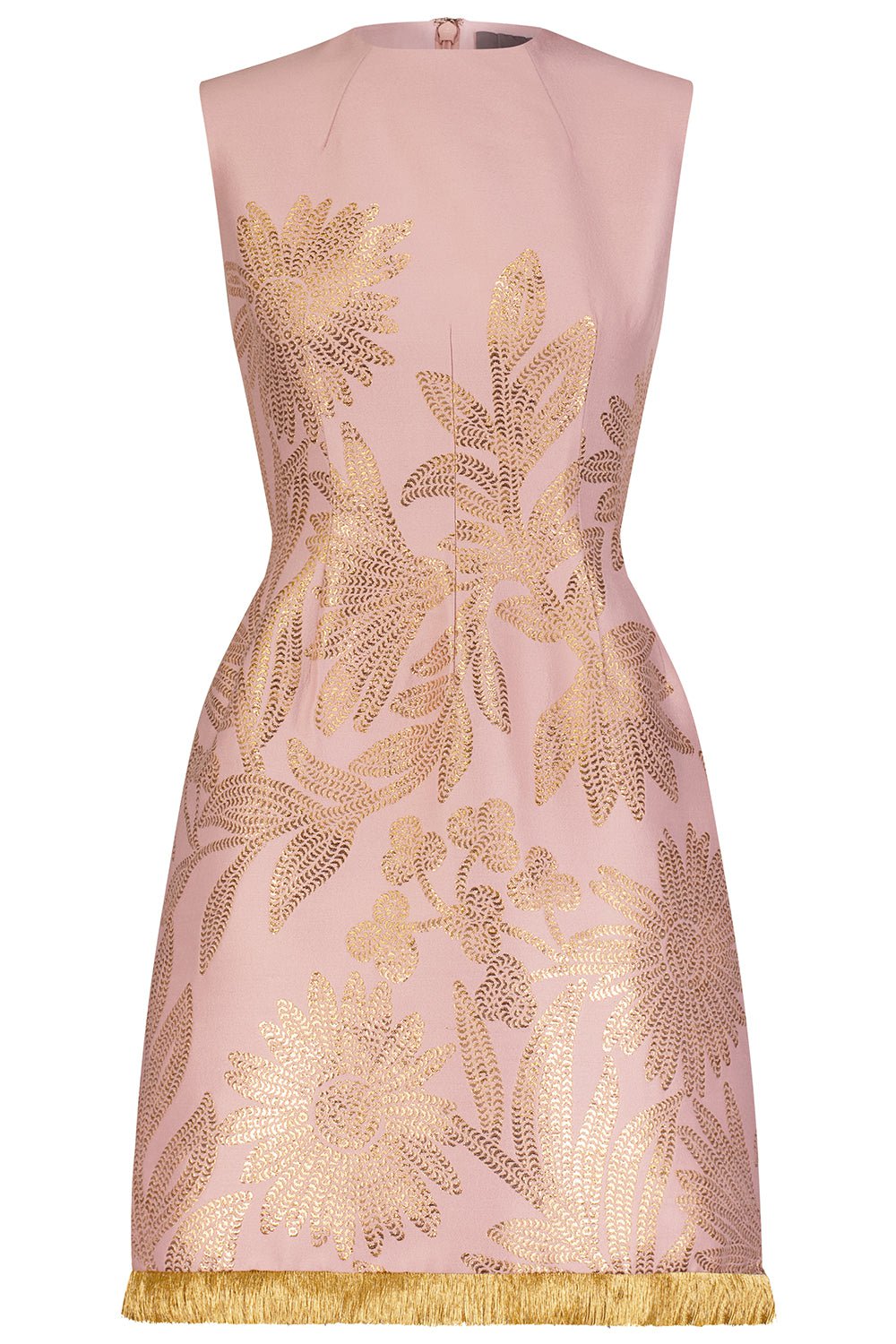 LELA ROSE-Sleeveless Metallic Fringe Dress-