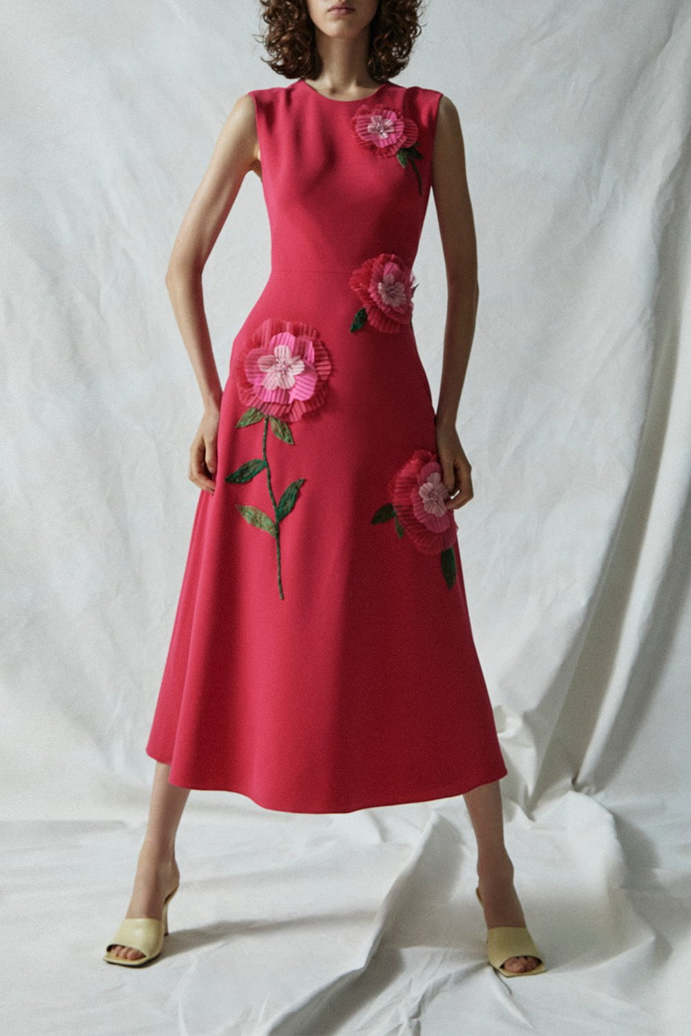LELA ROSE-Embroidered Full Skirt Dress-