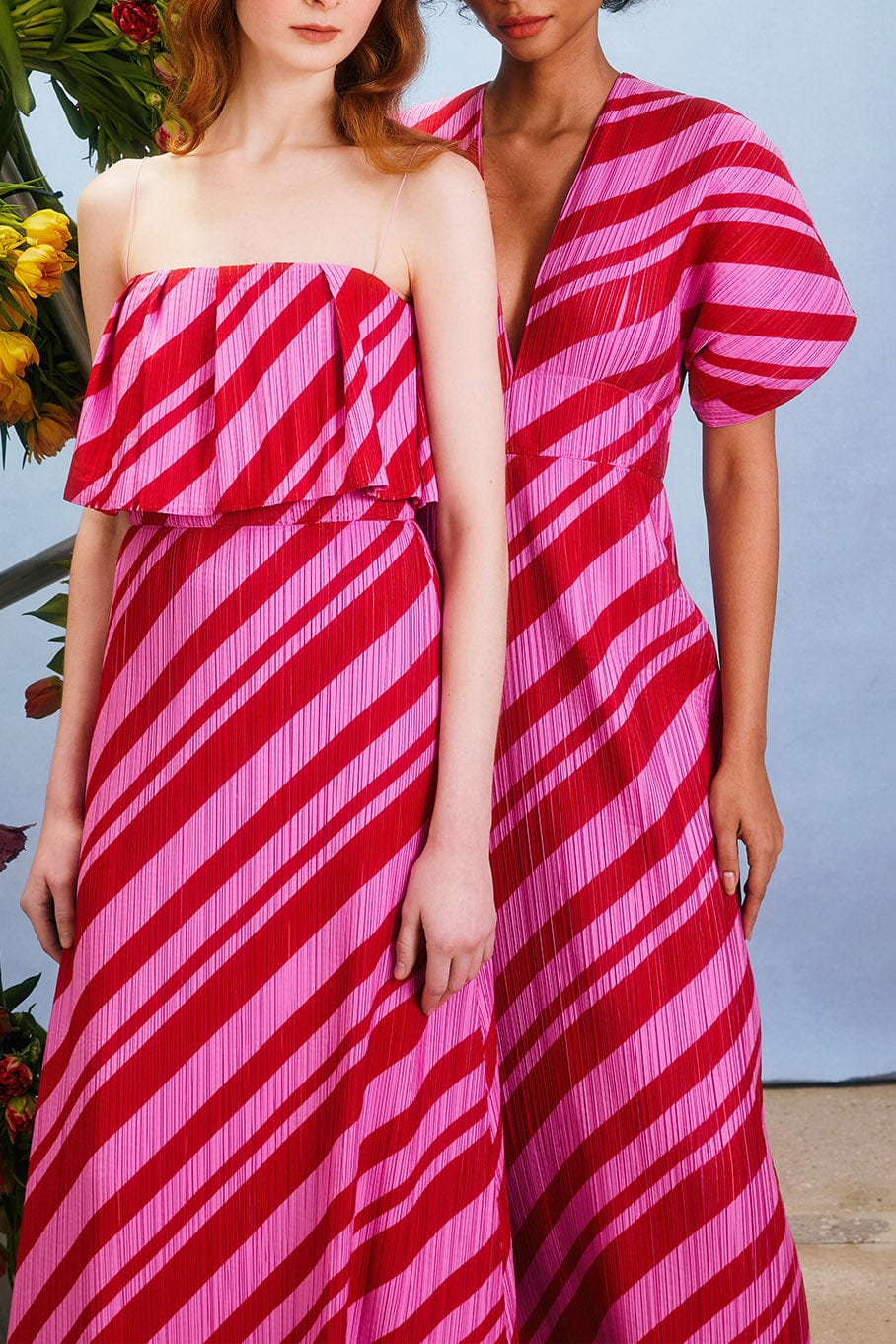 LELA ROSE-Pleated Taffeta V Neck Sheath-