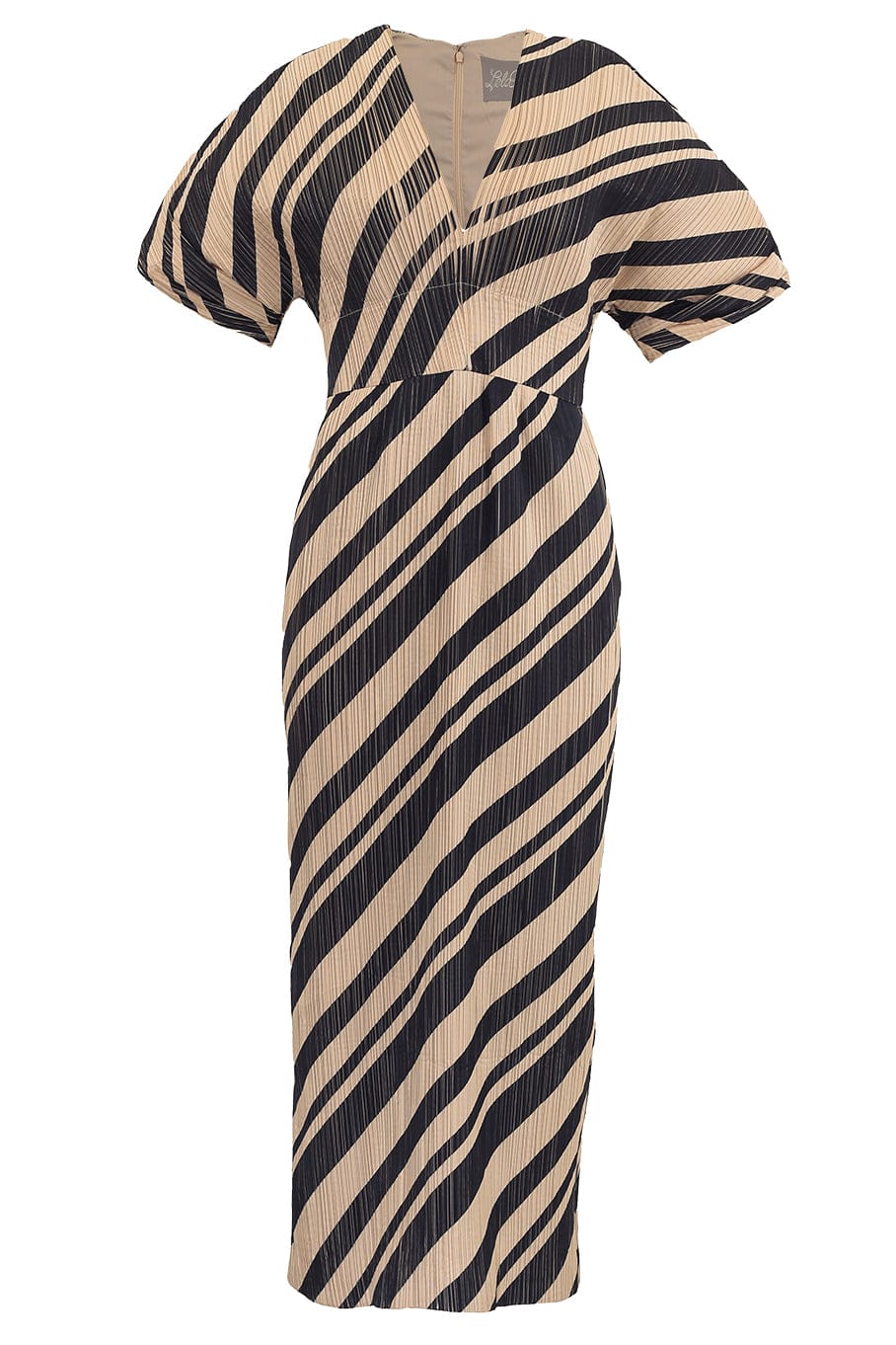 LELA ROSE-Pleated Taffeta V Neck Sheath - Sand-