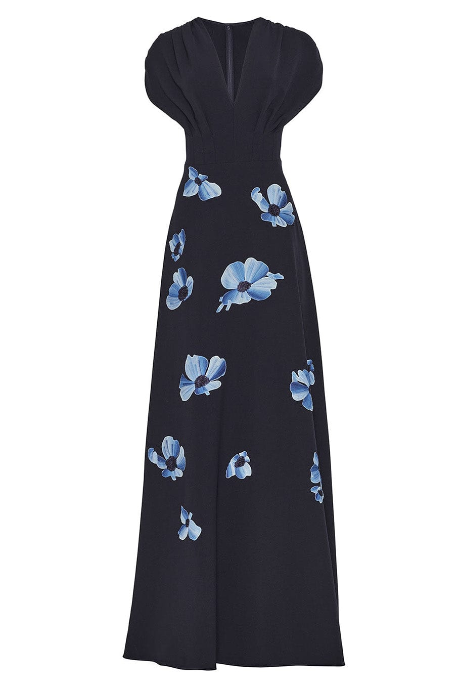 LELA ROSE-Floral Embroidered V Neck Gown-