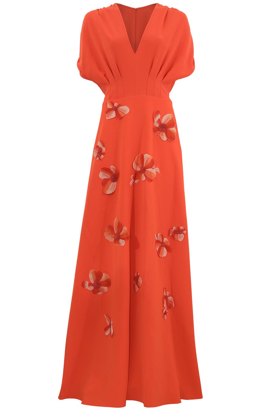 LELA ROSE-Floral Embroidered V Neck Gown-VERMILL