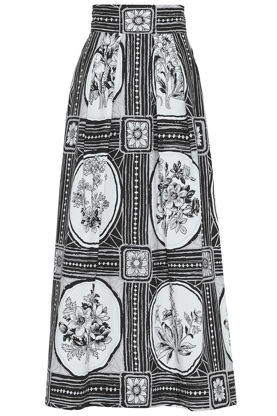 LELA ROSE-Medallion Floral Printed Poplin Skirt-