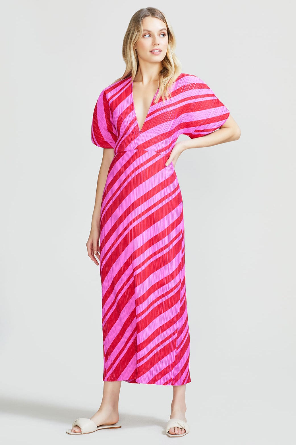 LELA ROSE-V-Neck Orchid Sheath-