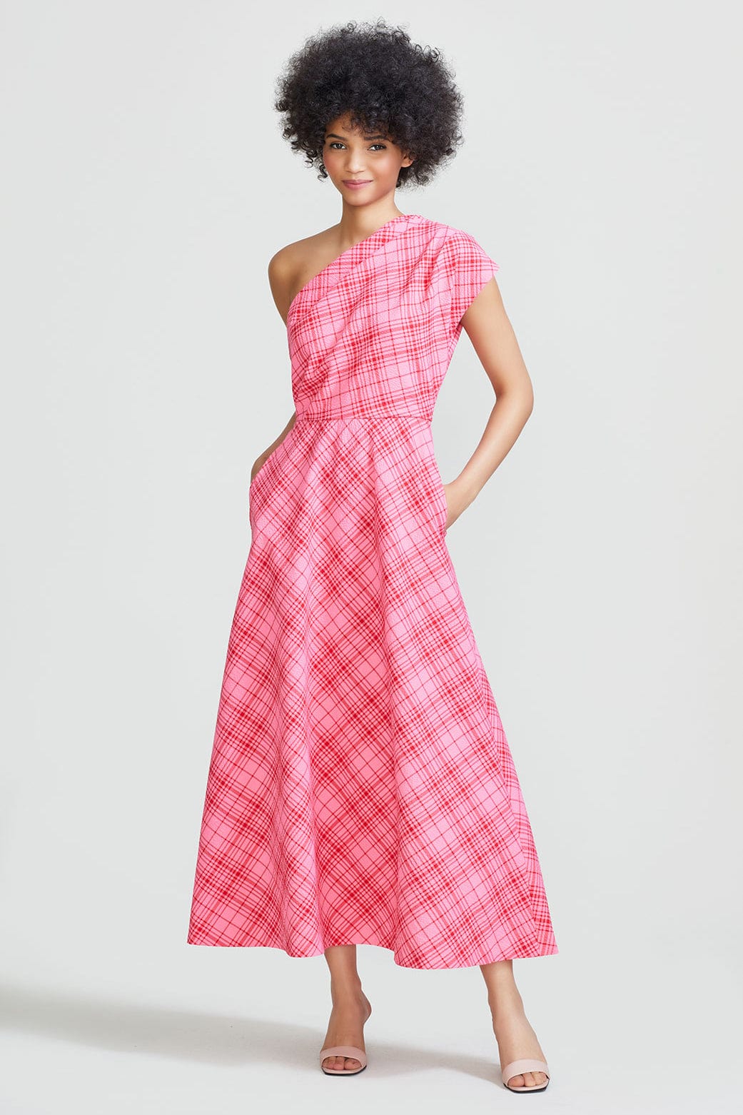LELA ROSE-Pink One Shoulder Dress-