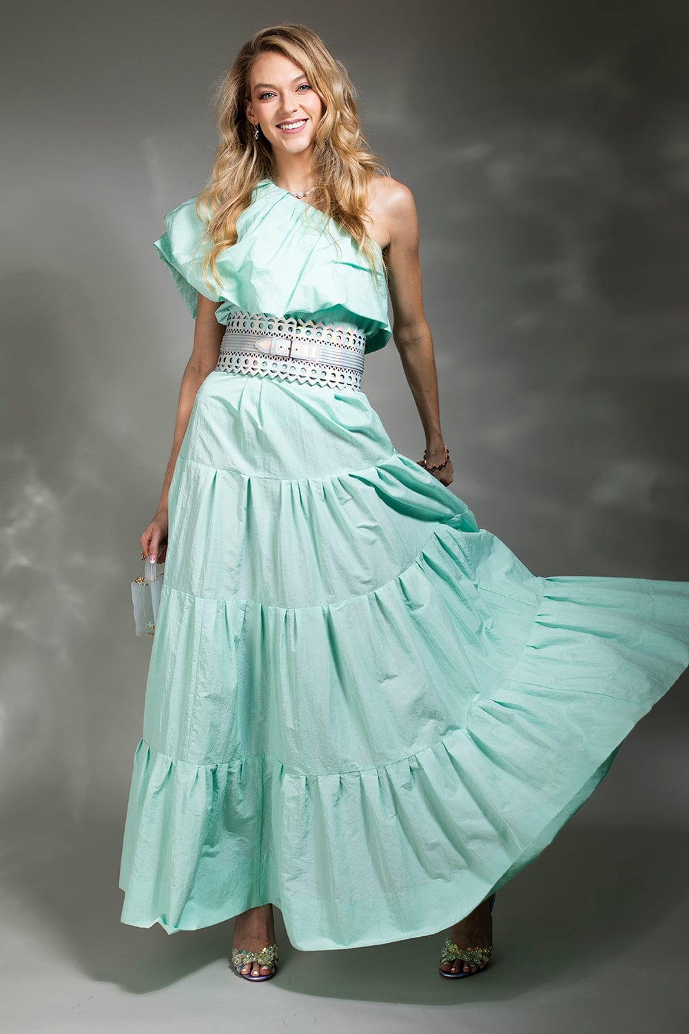 LELA ROSE-One Shoulder Top - Seafoam-