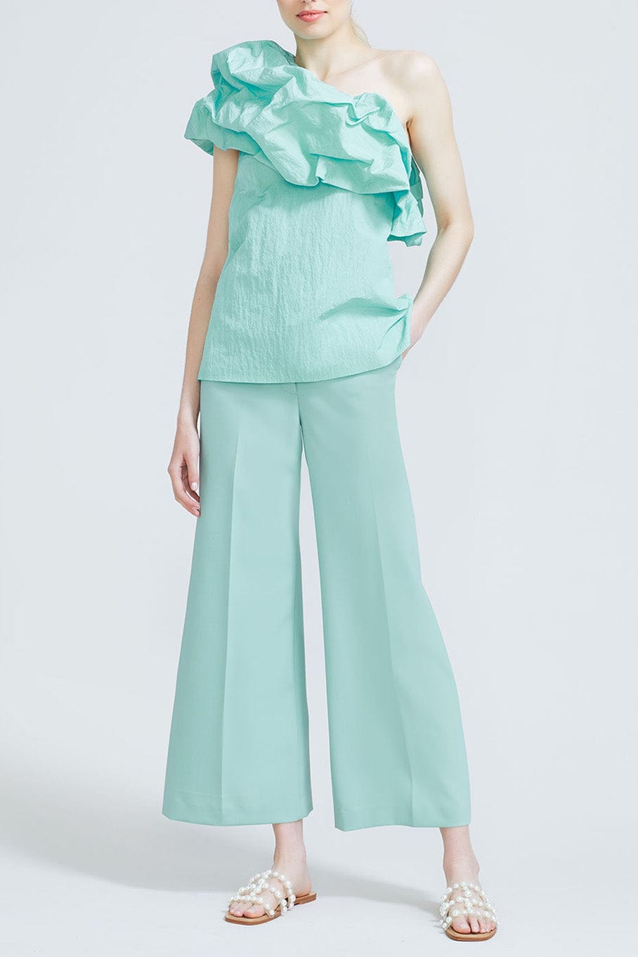 LELA ROSE-One Shoulder Top - Seafoam-