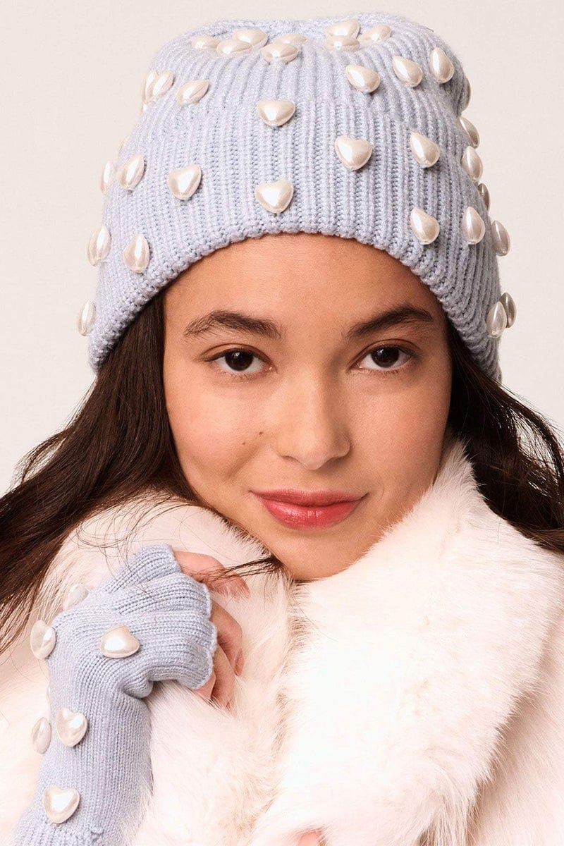 LELE SADOUGHI DESIGNS-Pearl Heart Beanie - Blue-BLUE