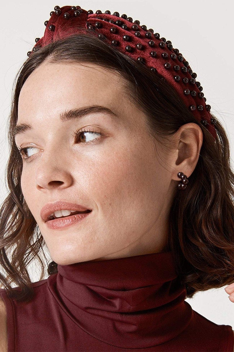 LELE SADOUGHI DESIGNS-Velvet Beaded Knotted Headband-GARNET