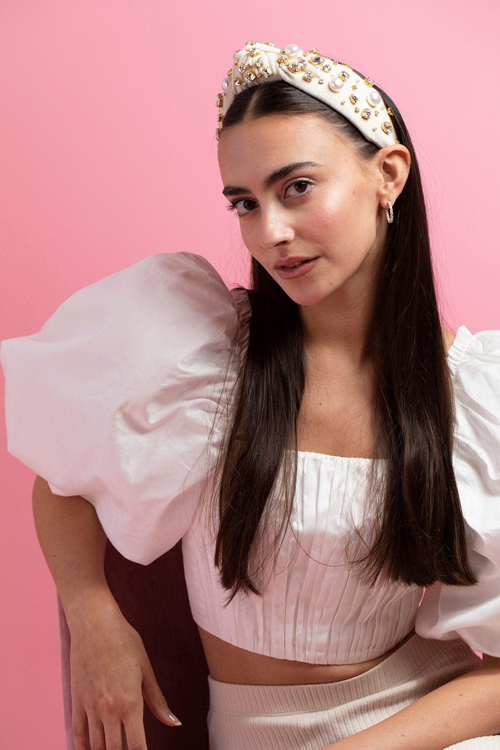 LELE SADOUGHI DESIGNS-Crystal Knotted Headband - Ivory-IVORY