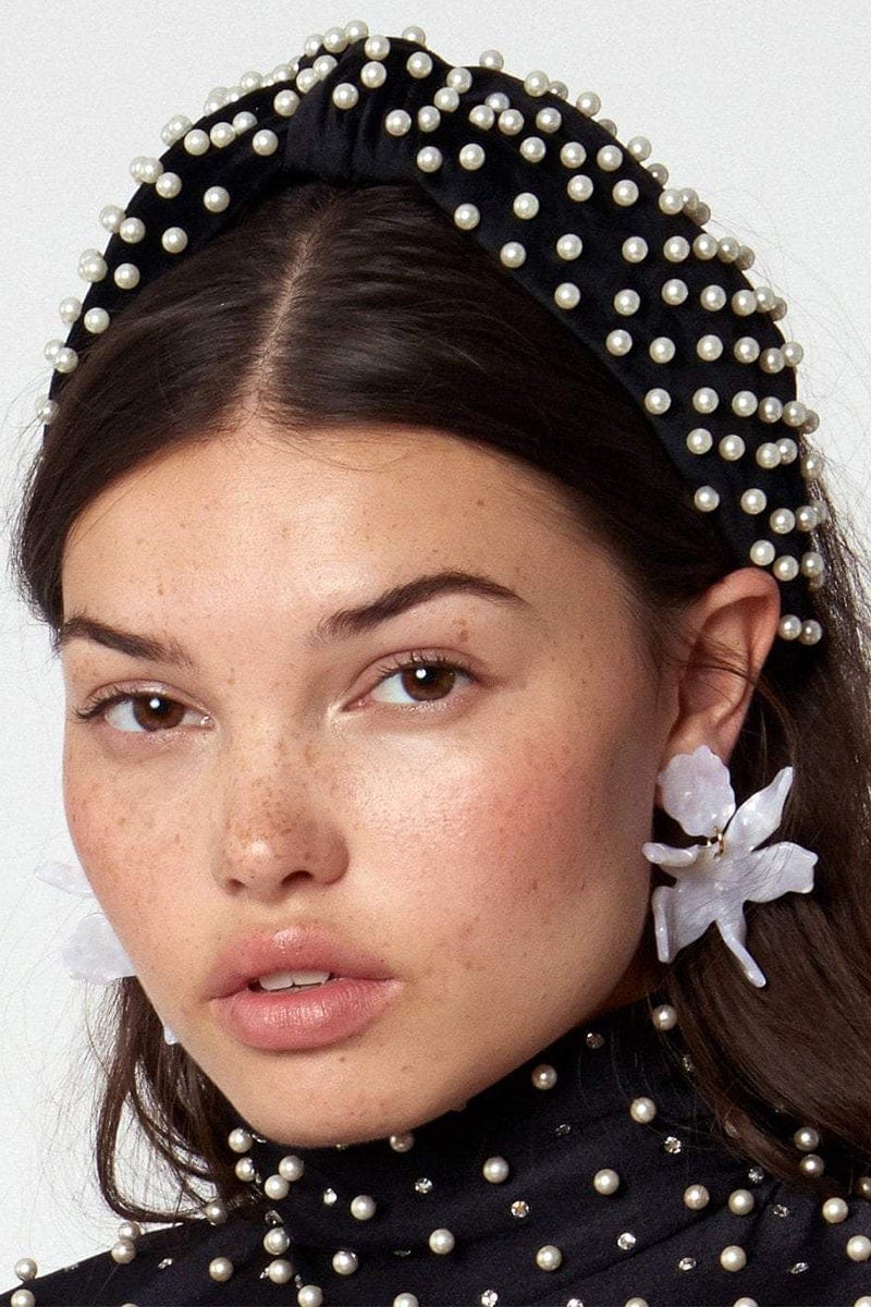 LELE SADOUGHI DESIGNS-Velvet Pearl Knotted Headband-JET