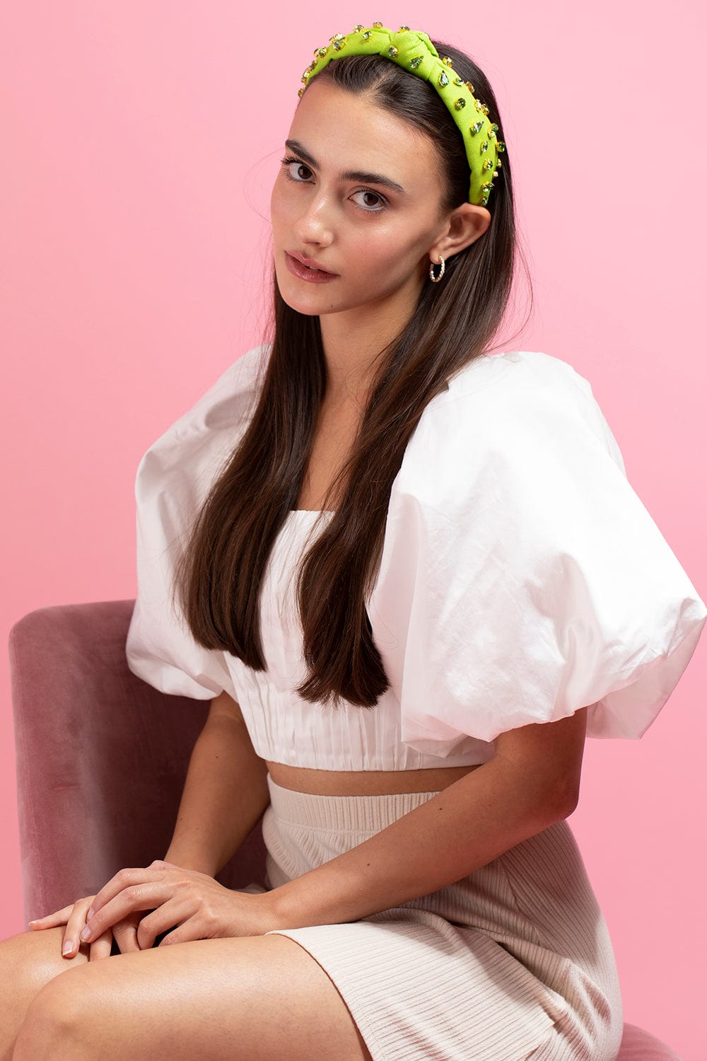 LELE SADOUGHI DESIGNS-Jeweled Knotted Headband - Lime-LIME