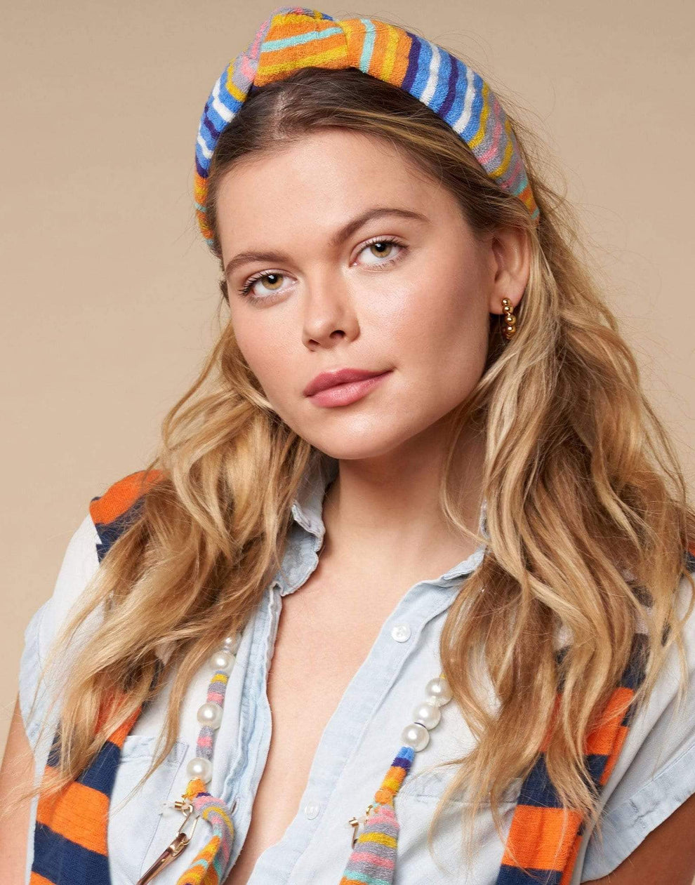 Orange Multi Terry Cloth Headband | LELE SADOUGHI DESIGNS  display picture 1