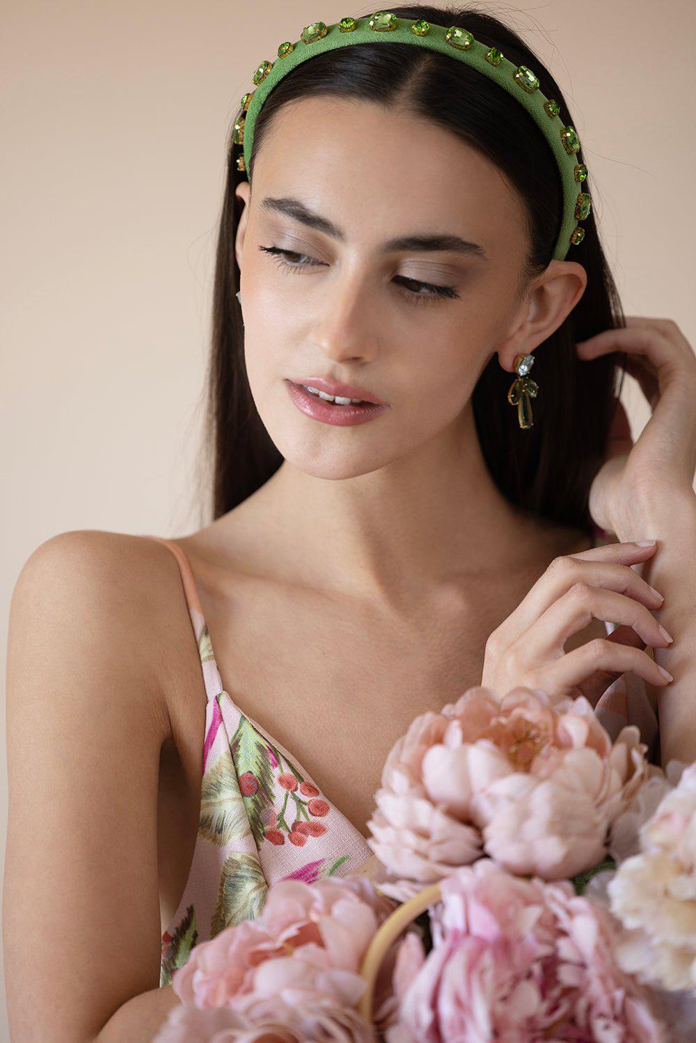 LELE SADOUGHI DESIGNS-Oval Crystal Velvet Gigi Headband-PERIDOT