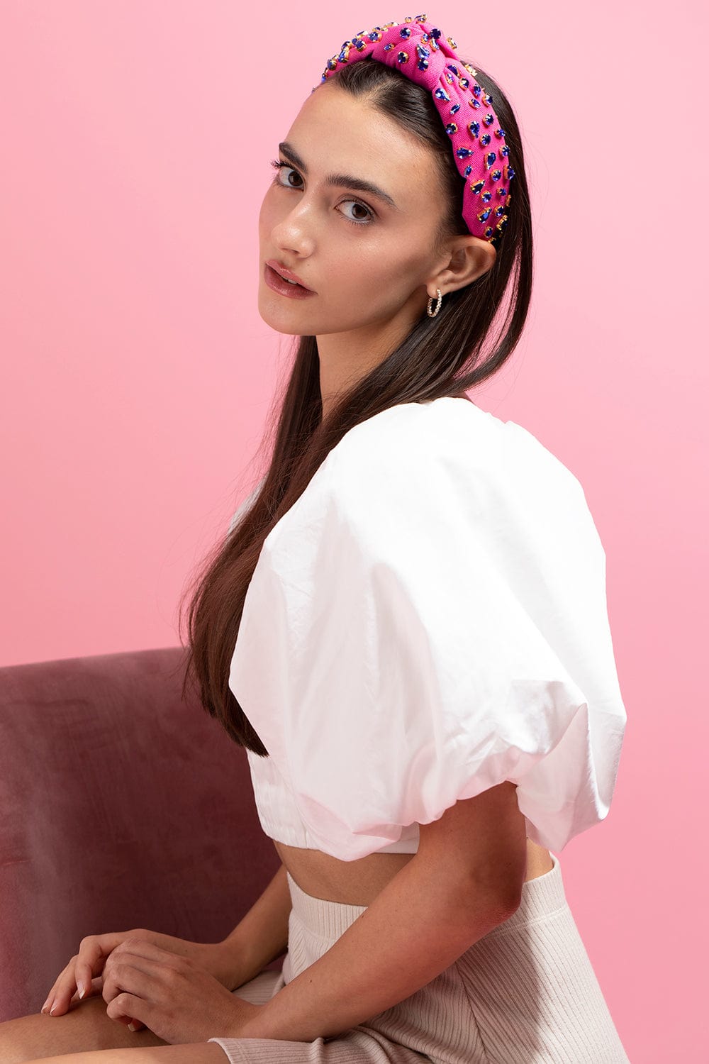 LELE SADOUGHI DESIGNS-Jeweled Knotted Headband - Pink-PINK