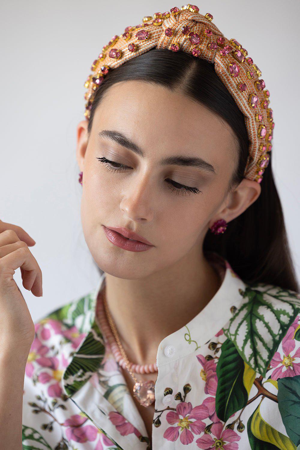 LELE SADOUGHI DESIGNS-Tweed Oval Crystal Knotted Headband-SFTCORAL