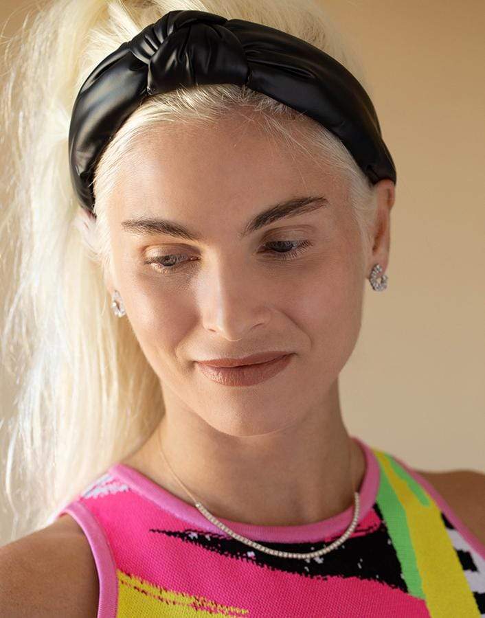 LELE SADOUGHI DESIGNS-Black Faux Leather Knotted Headband-BLACK