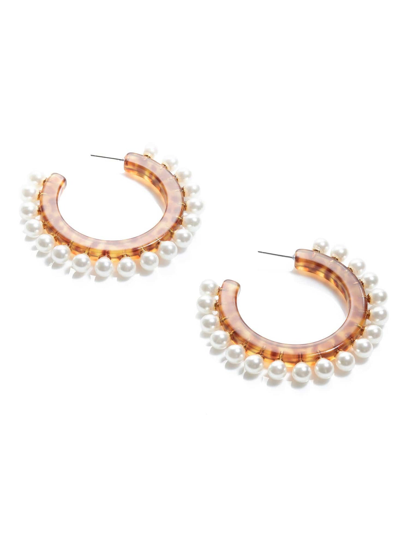 LELE SADOUGHI DESIGNS-Cheetah Pearl Block Hoop Earrings-CHEETAH