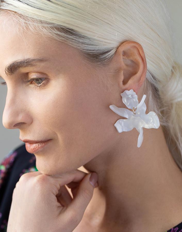 LELE SADOUGHI DESIGNS-Mother of Pearl Small Paper Lily Earrings-PEARL