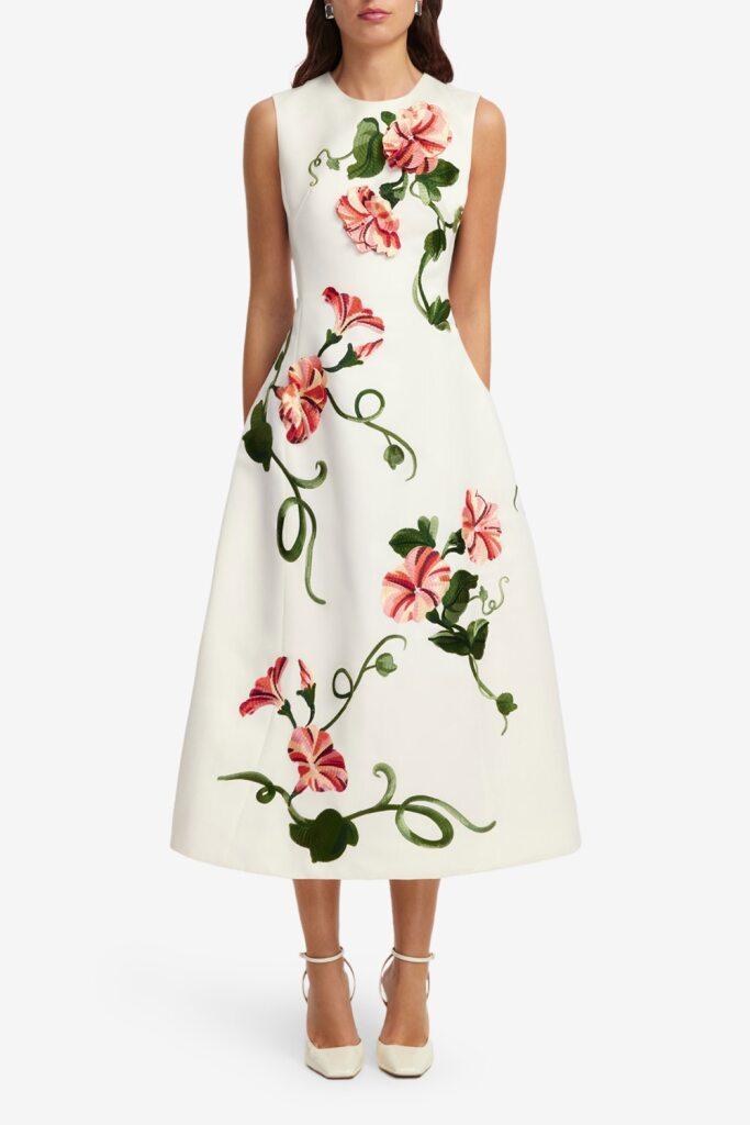 Cleo Dress - Vine Print Snow-FLORAL-2-CLOTHINGDRESSCASUAL-LEO LIN