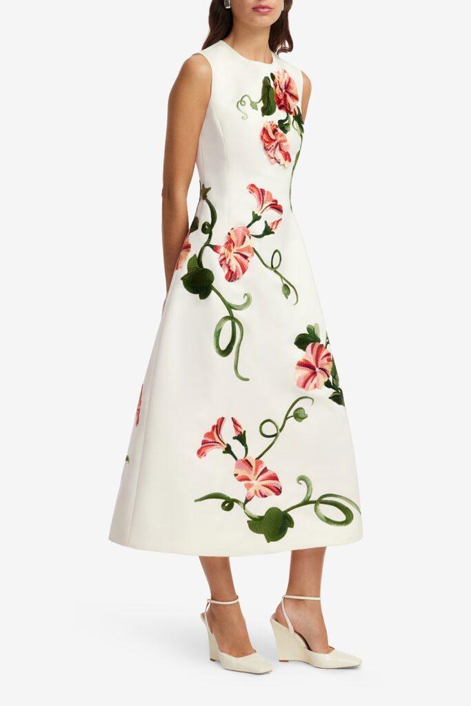 Cleo Dress - Vine Print Snow-FLORAL-2-CLOTHINGDRESSCASUAL-LEO LIN