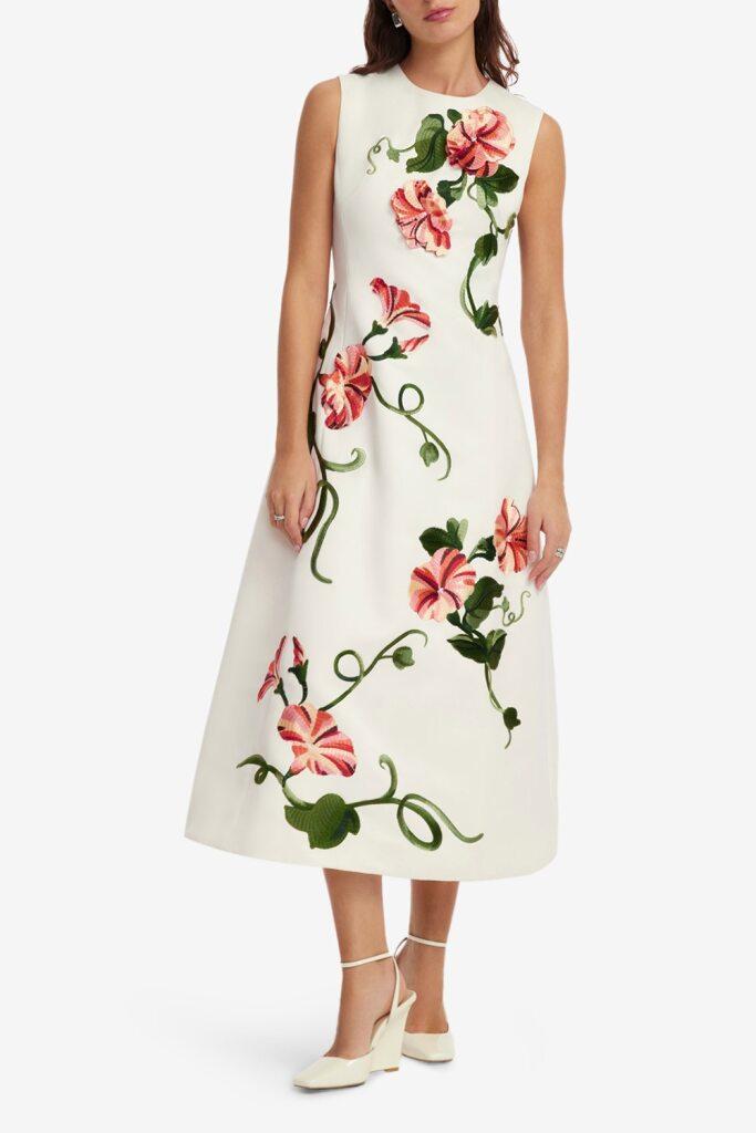 Cleo Dress - Vine Print Snow-FLORAL-2-CLOTHINGDRESSCASUAL-LEO LIN