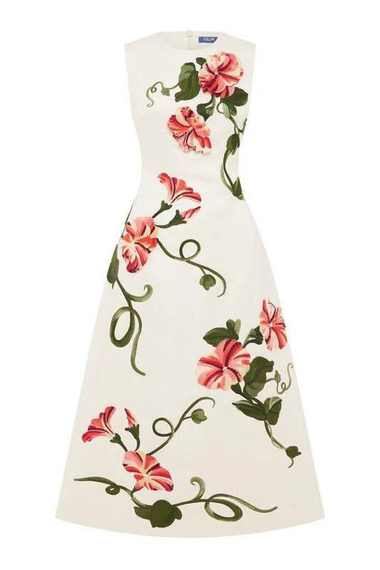 Cleo Dress - Vine Print Snow-FLORAL-2-CLOTHINGDRESSCASUAL-LEO LIN