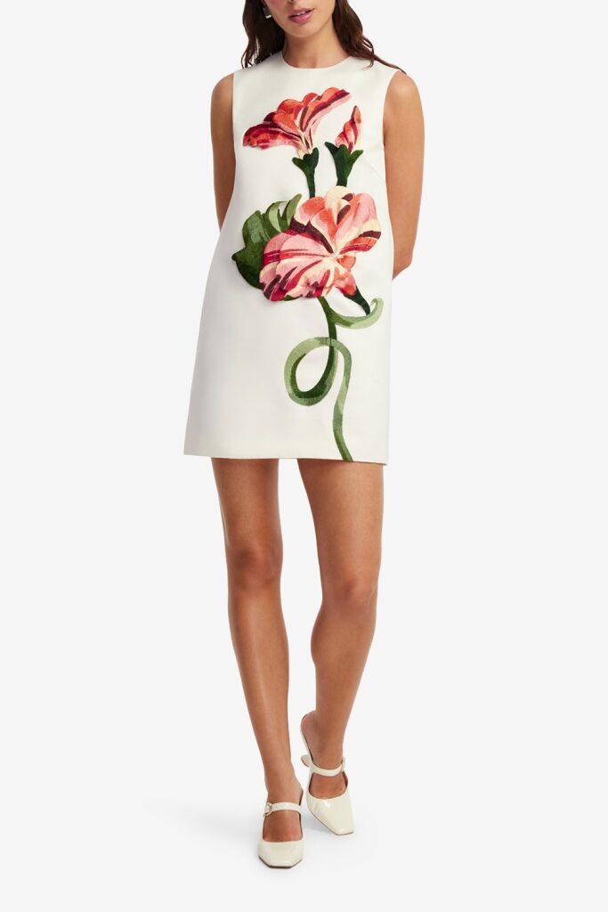 leo lin mini dress Floret Strapless This Leo Lin mini dress features an elegant round neckline and an A LEO LIN Patsy Applique Puff