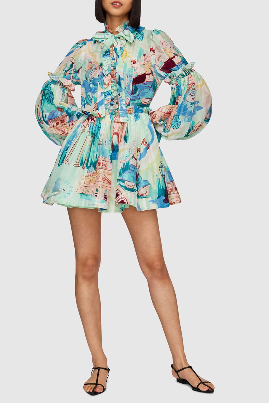 LEO LIN-Riley Tie Neck Mini Dress-
