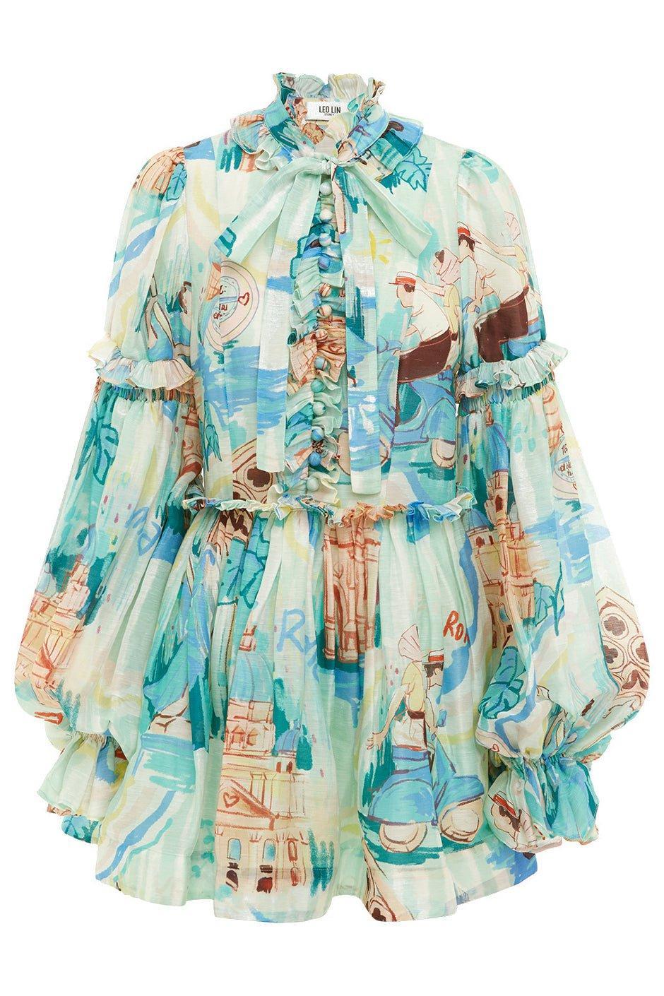 LEO LIN-Riley Tie Neck Mini Dress-