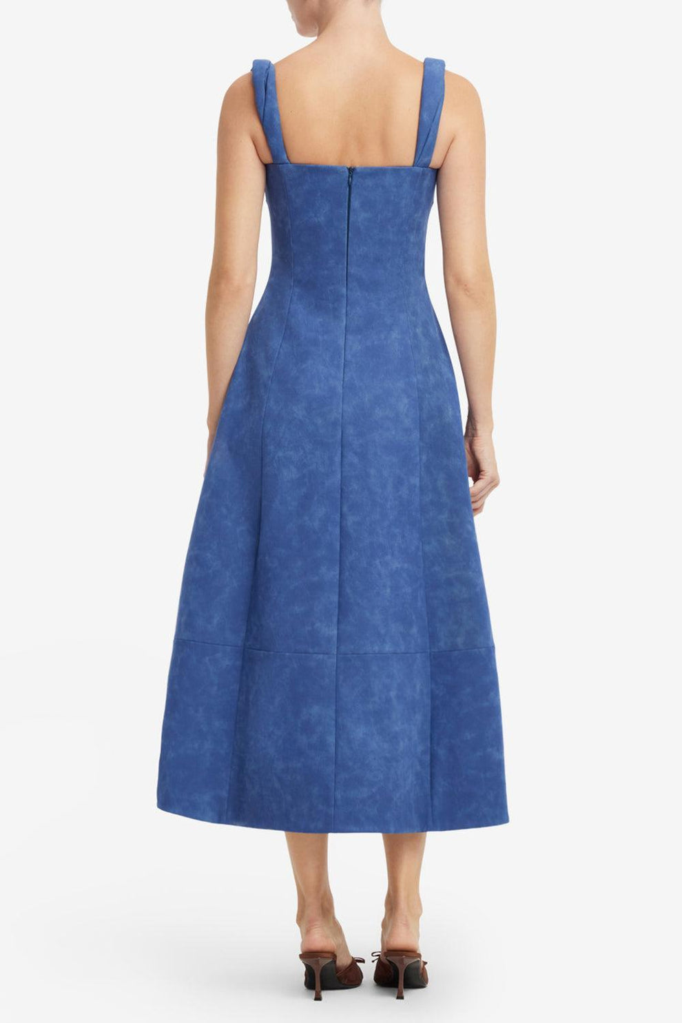 beatrice denim dress Beatrice V-Neckline Puff Sleeves Pencil Denim Dress in Light Wash