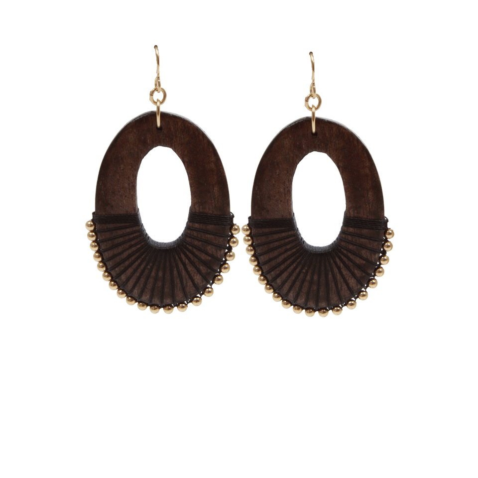 LEVA JEWELRY-Oval Donut Earrings with Beads-BRWN/GLD